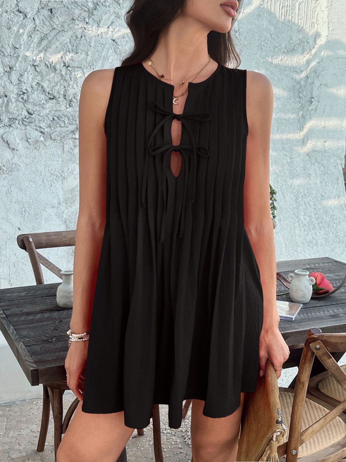 Buy Devine Pleated Sleeveless Mini Dress by Faz