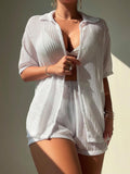 Buy Open Front Half Sleeve Top and Shorts Cover Up Set by Faz