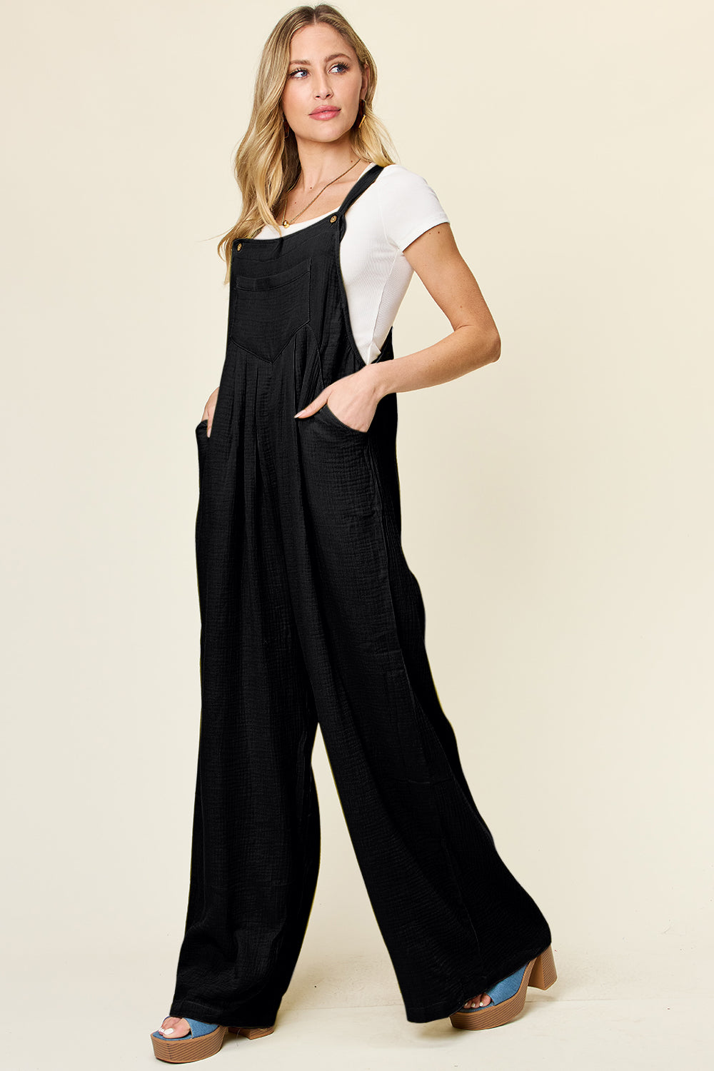 Buy Full Size Texture Wide Strap Wide Leg Overall by Faz
