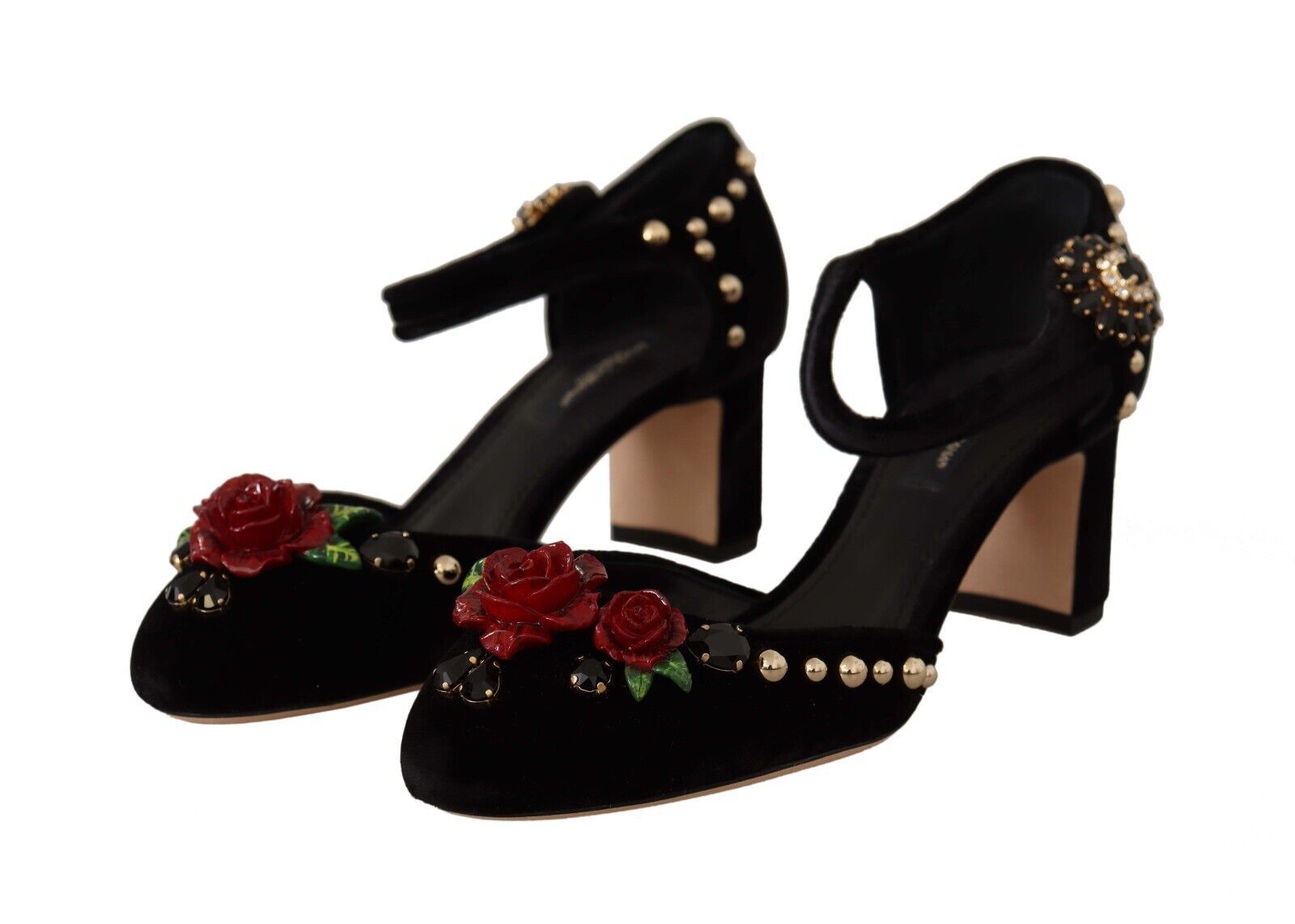 Buy Black Crystal Rose Heel Sandals by Dolce & Gabbana