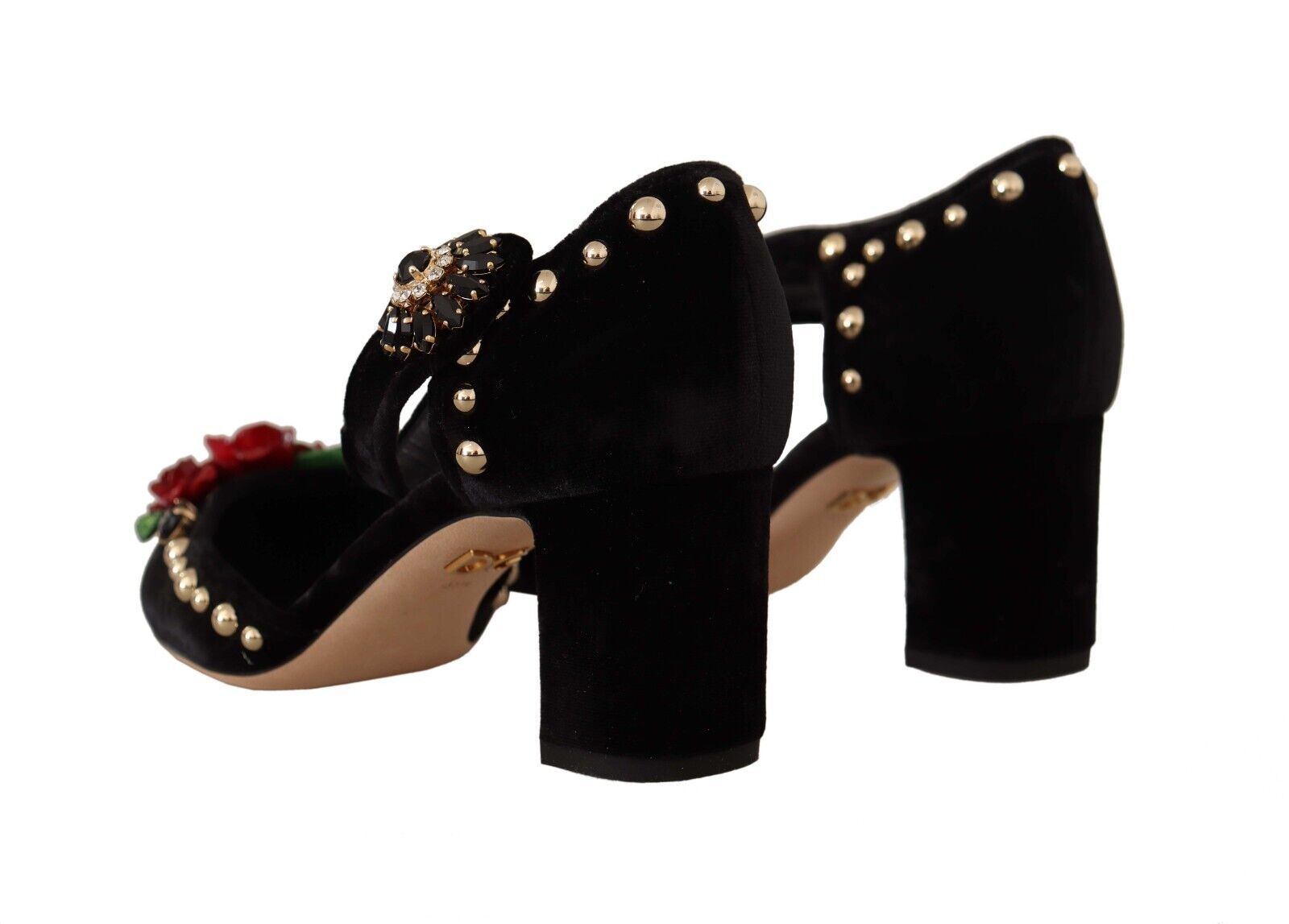 Buy Black Crystal Rose Heel Sandals by Dolce & Gabbana