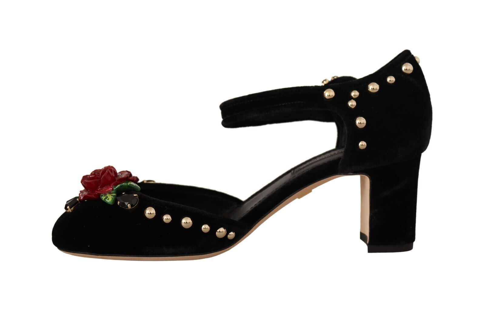 Buy Black Crystal Rose Heel Sandals by Dolce & Gabbana