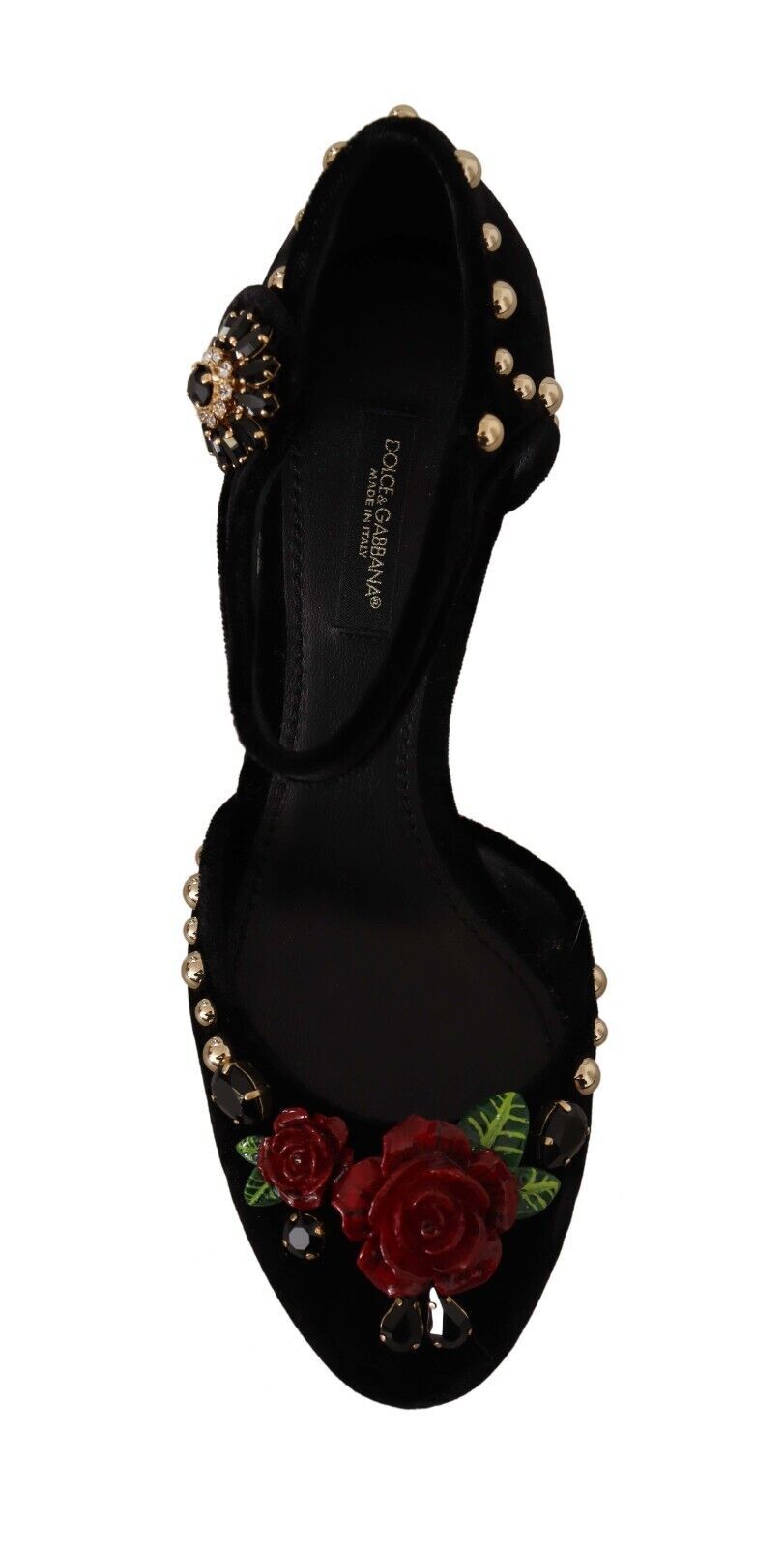 Buy Black Crystal Rose Heel Sandals by Dolce & Gabbana