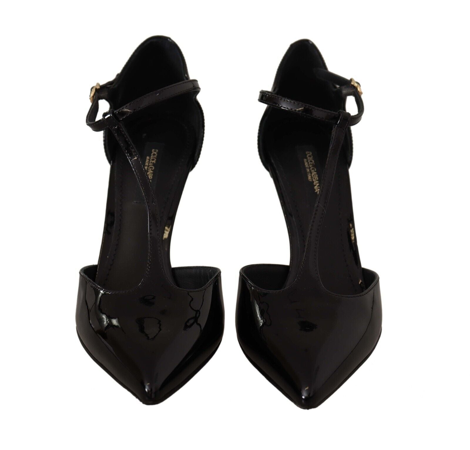 Buy Elegant Black Leather T-Strap Heels Sandals by Dolce & Gabbana