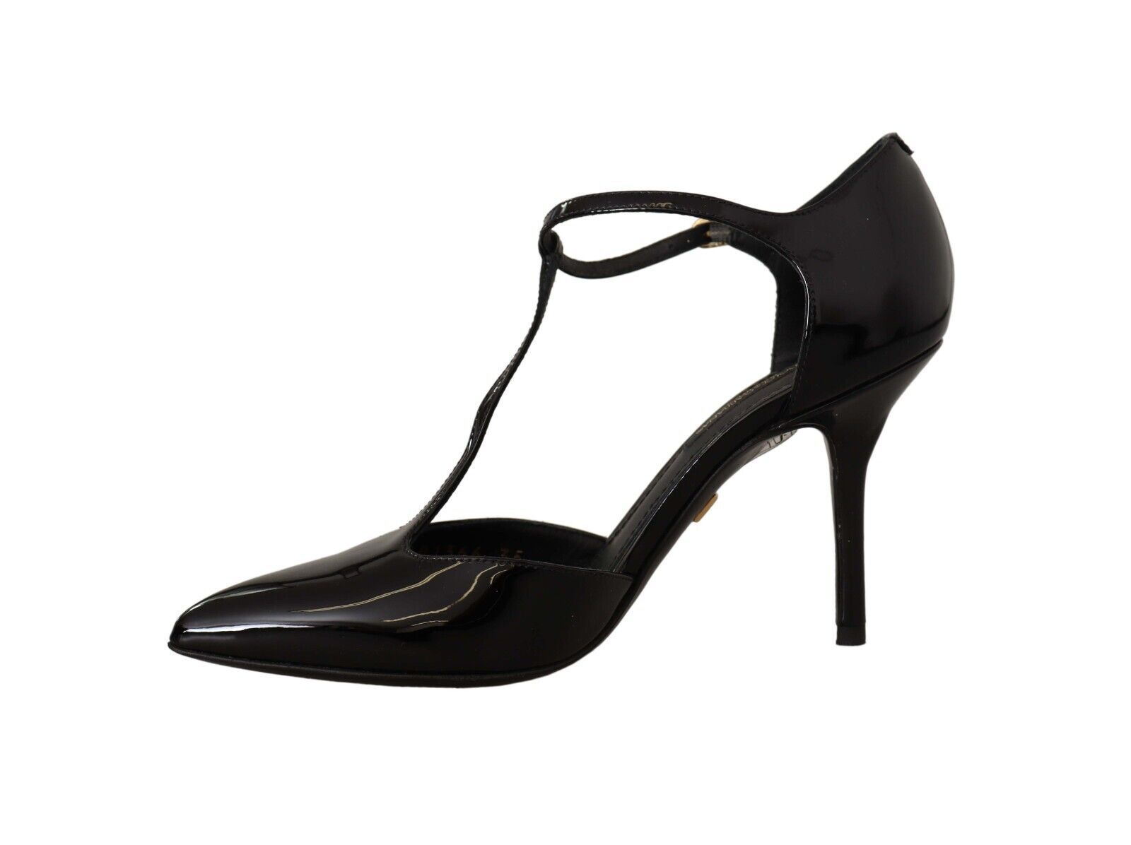 Buy Elegant Black Leather T-Strap Heels Sandals by Dolce & Gabbana