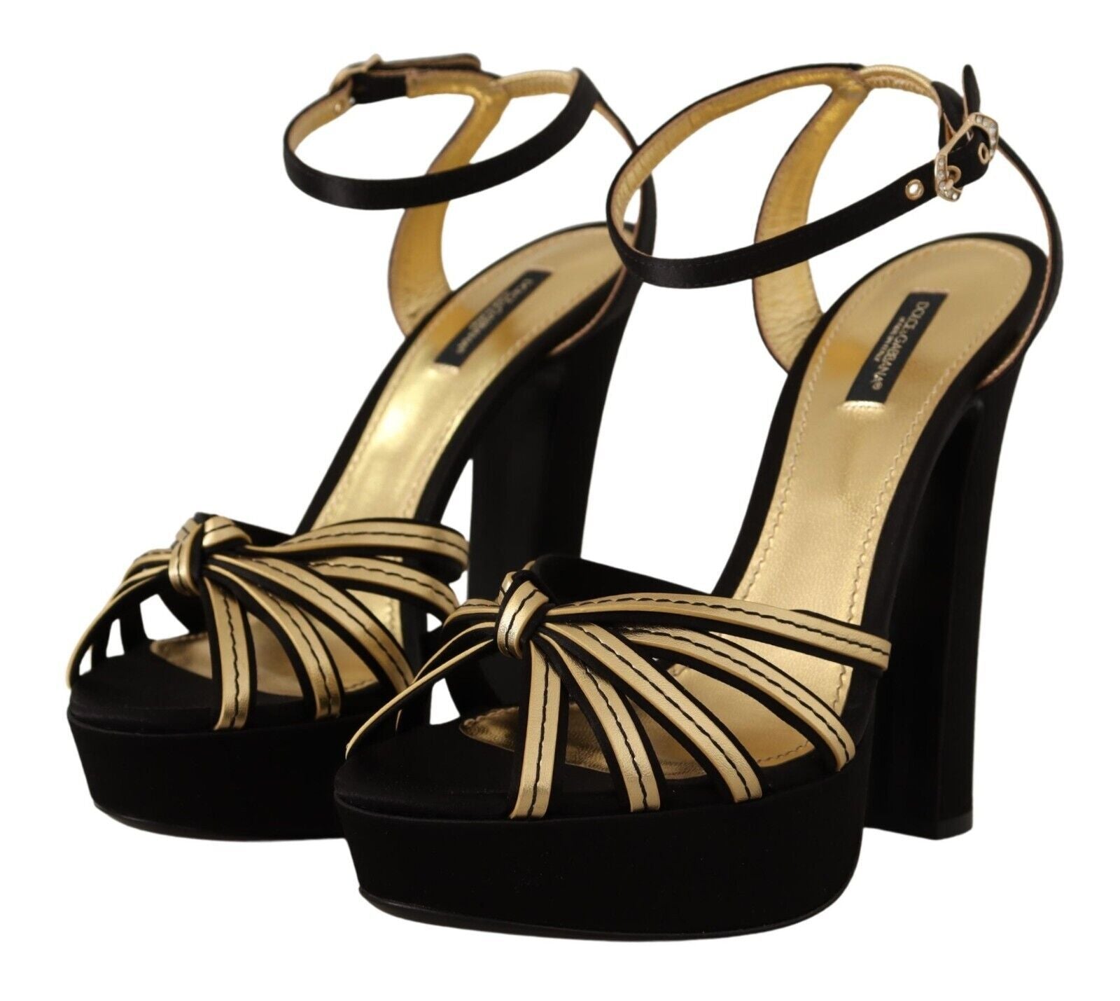 Buy Elegant Black Gold Ankle Strap Heels Sandals by Dolce & Gabbana