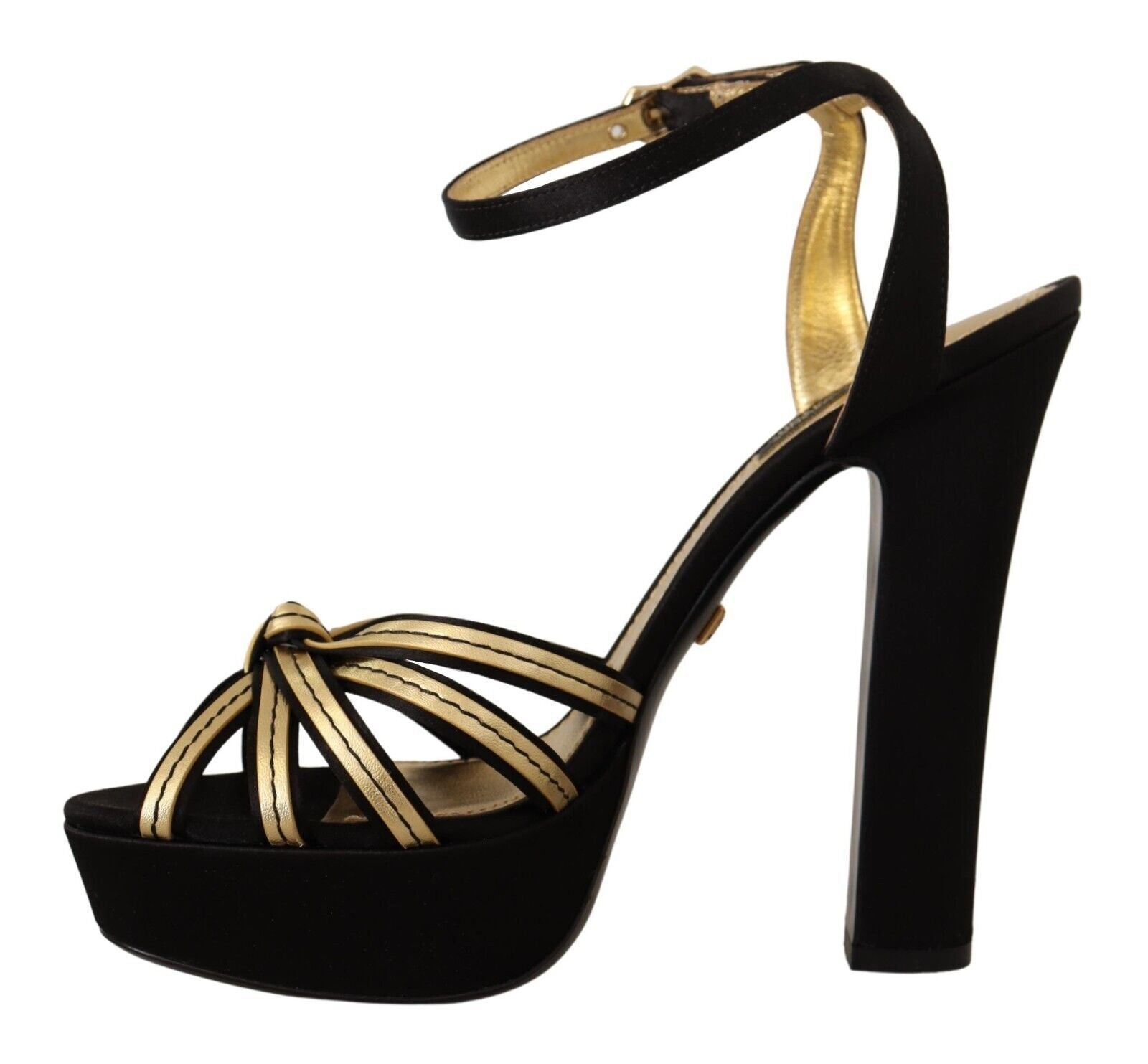 Buy Elegant Black Gold Ankle Strap Heels Sandals by Dolce & Gabbana