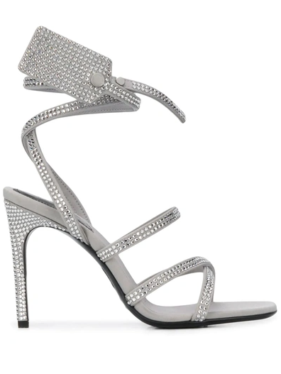 Buy Dazzling Gray Diamond Buckle Leather Sandals by Off-White