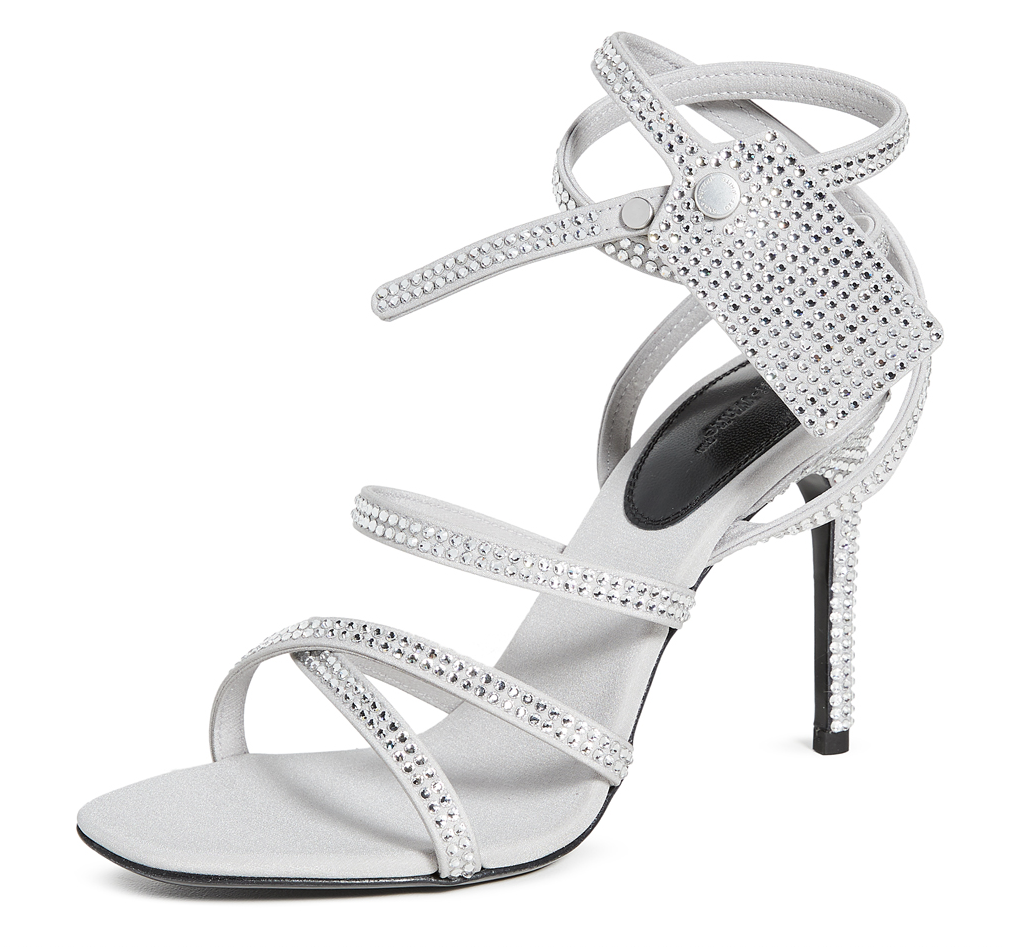 Buy Dazzling Gray Diamond Buckle Leather Sandals by Off-White