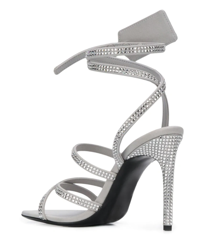 Buy Dazzling Gray Diamond Buckle Leather Sandals by Off-White