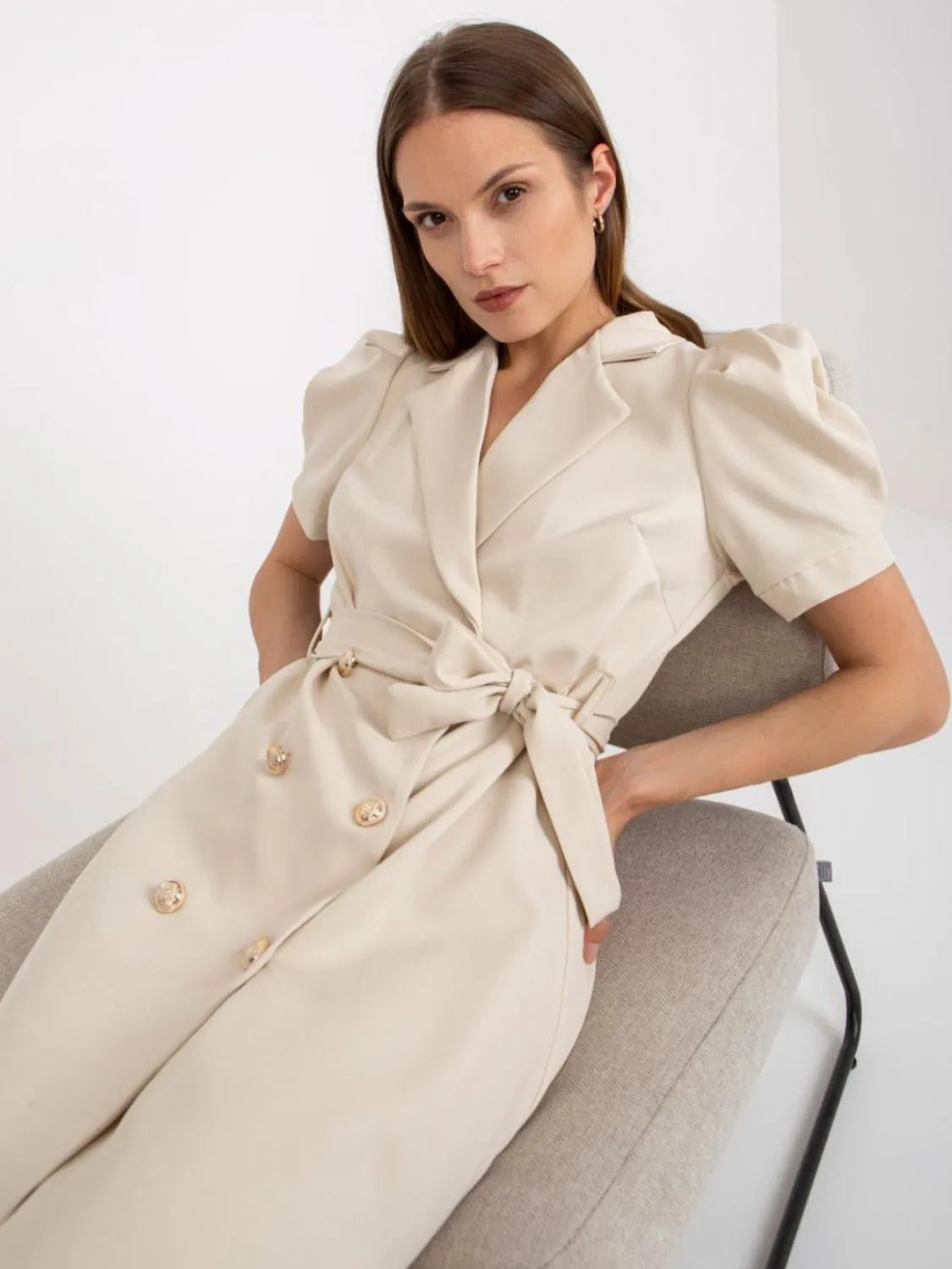 Tie Waist Short Sleeve Blazer Dress