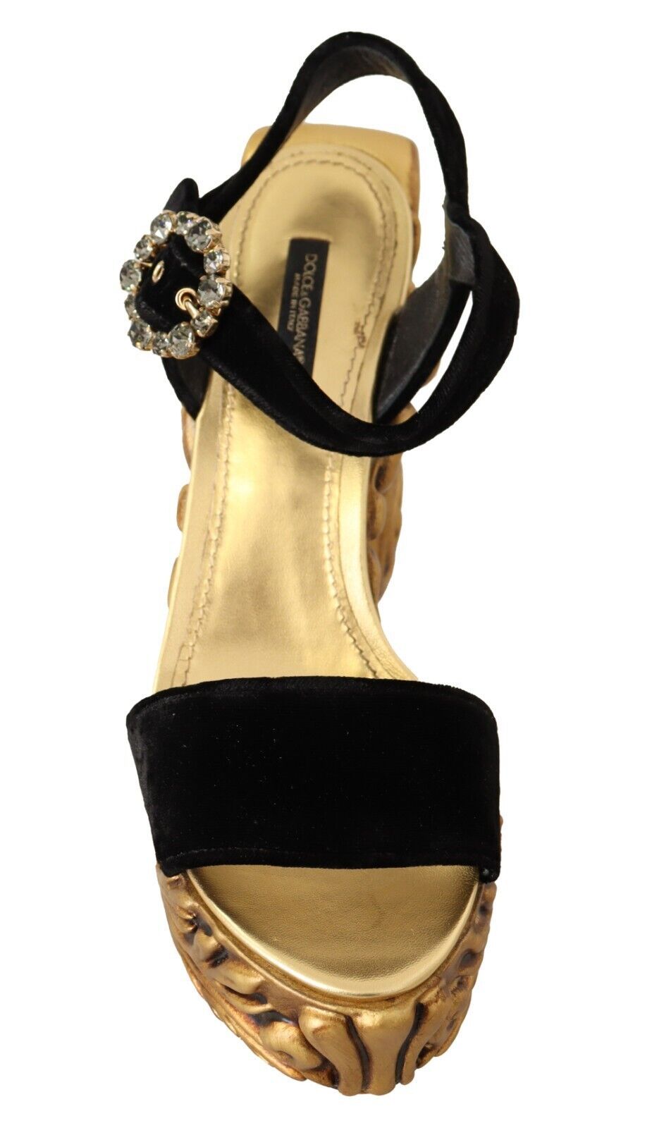 Buy Baroque Velvet Heels in Black and Gold by Dolce & Gabbana