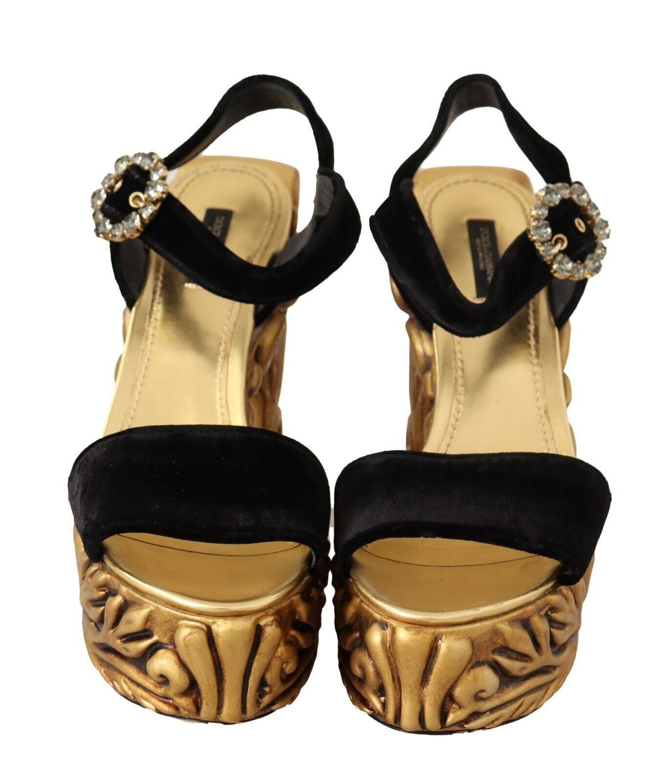 Buy Baroque Velvet Heels in Black and Gold by Dolce & Gabbana