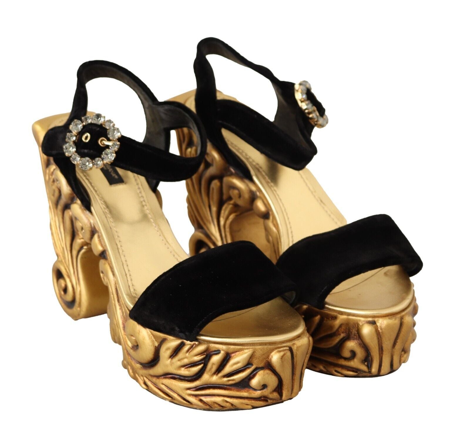 Buy Baroque Velvet Heels in Black and Gold by Dolce & Gabbana