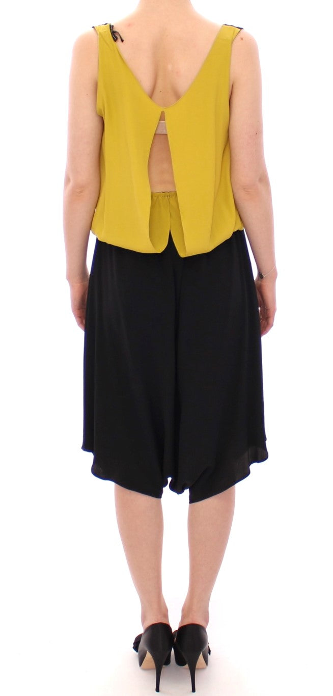 Buy Elegant Silk Blend Shift Dress in Black and Yellow by Lamberto Petri