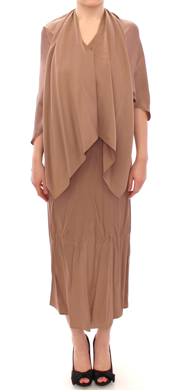 Buy Elegant Brown Silk Shift Dress by Lamberto Petri