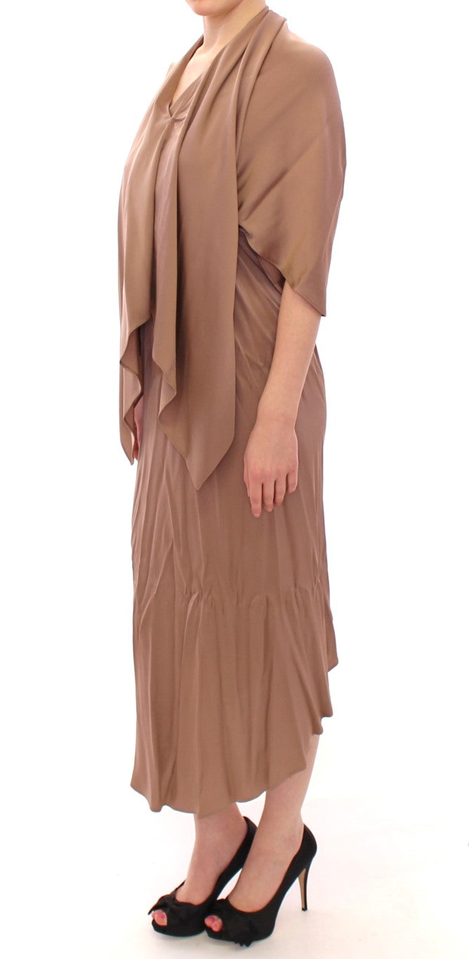 Buy Elegant Brown Silk Shift Dress by Lamberto Petri