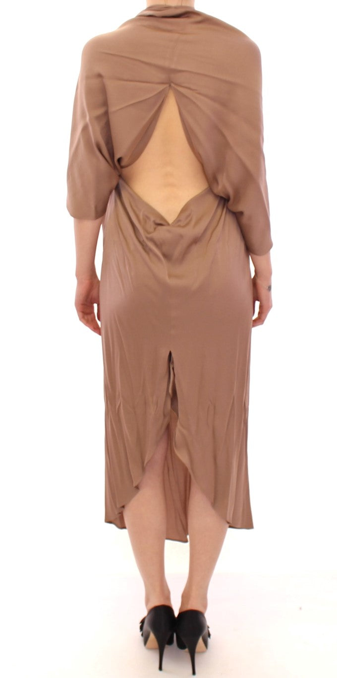 Buy Elegant Brown Silk Shift Dress by Lamberto Petri