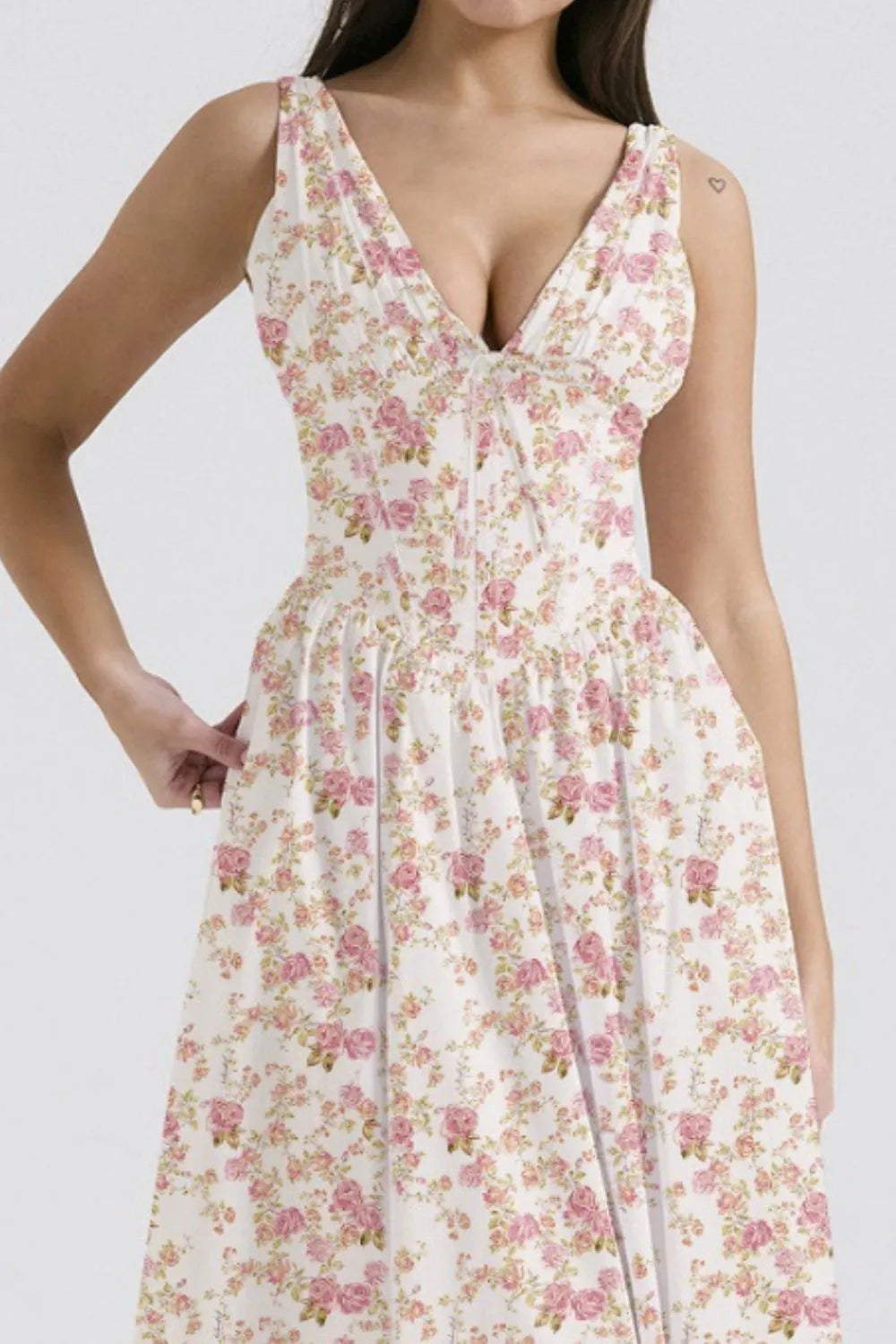 Buy Floral V-Neck Sleeveless Midi Dress with Pockets by Faz