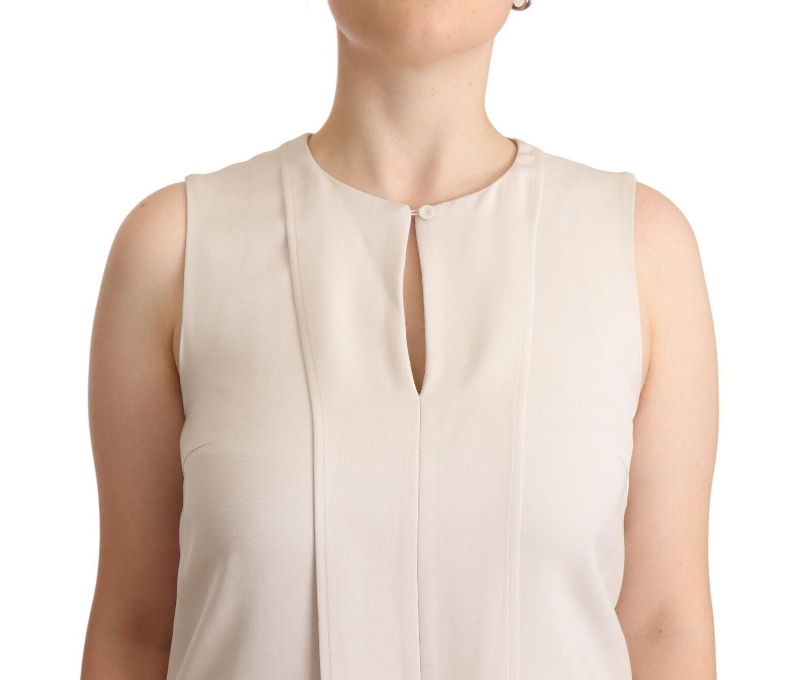 Buy Chic Beige Sleeveless Shift Dress by Peserico