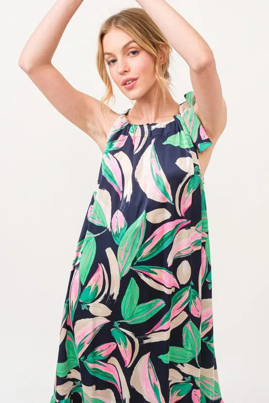Buy Botanical Printed Halterneck Tiered Maxi Dress by Faz