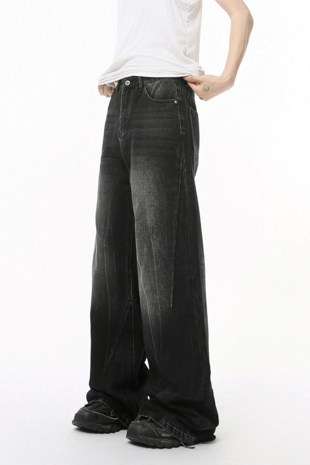 Buy Washed Lightning Pattern Wide Leg Jeans by Faz