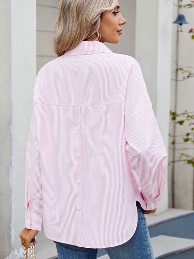 Buy Striped Collared Neck Button Down Long Sleeve Shirt by Manny