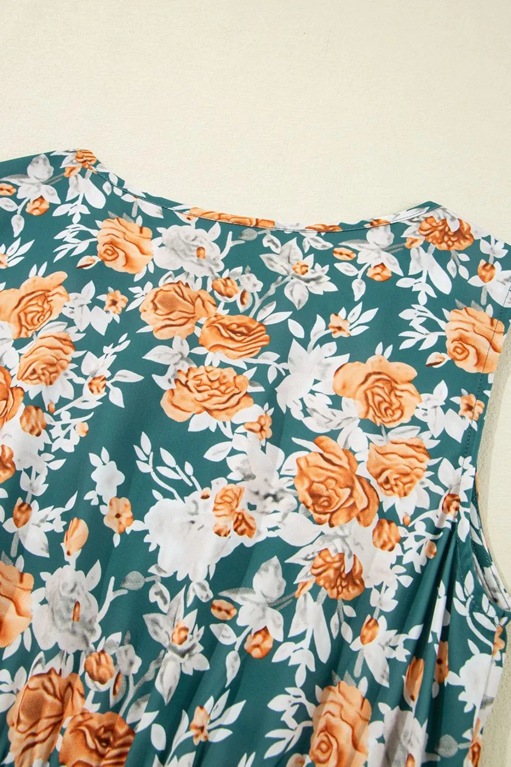 Buy Floral Print Trimmed V Neck Tie Waist Sleeveless Dress by Faz