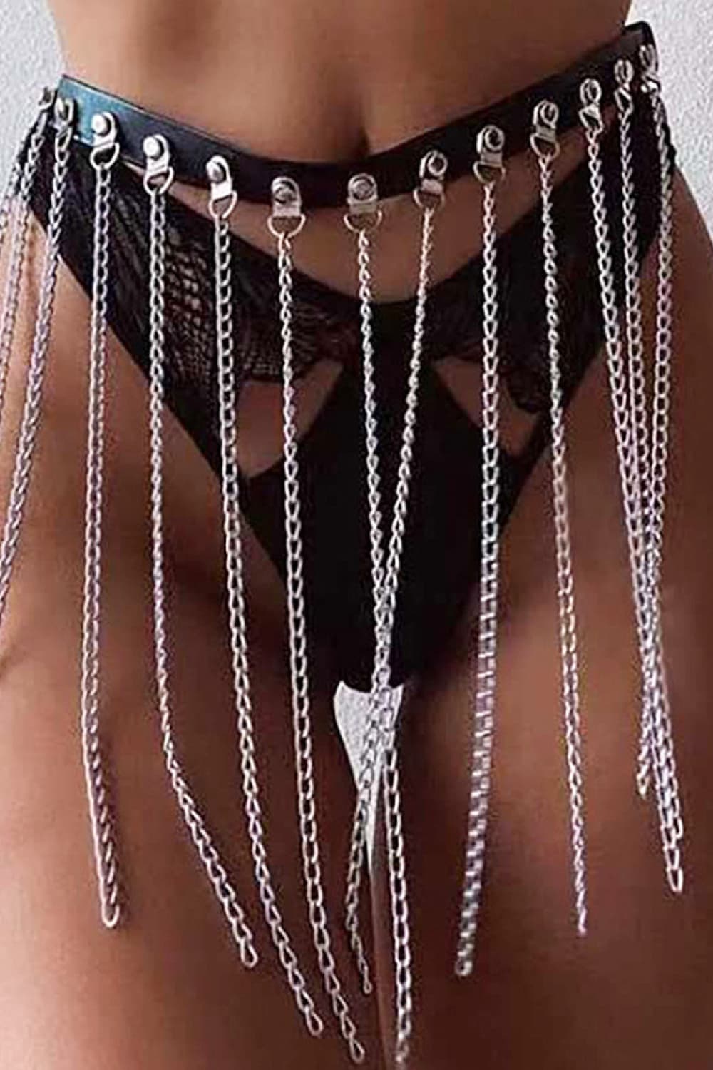 Buy Fringed Chain PU Leather Belt by Faz