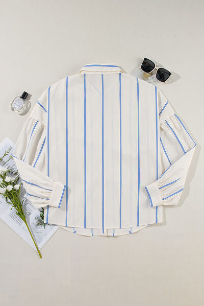Buy Striped Collared Neck Long Sleeve Shirt by SYNZ