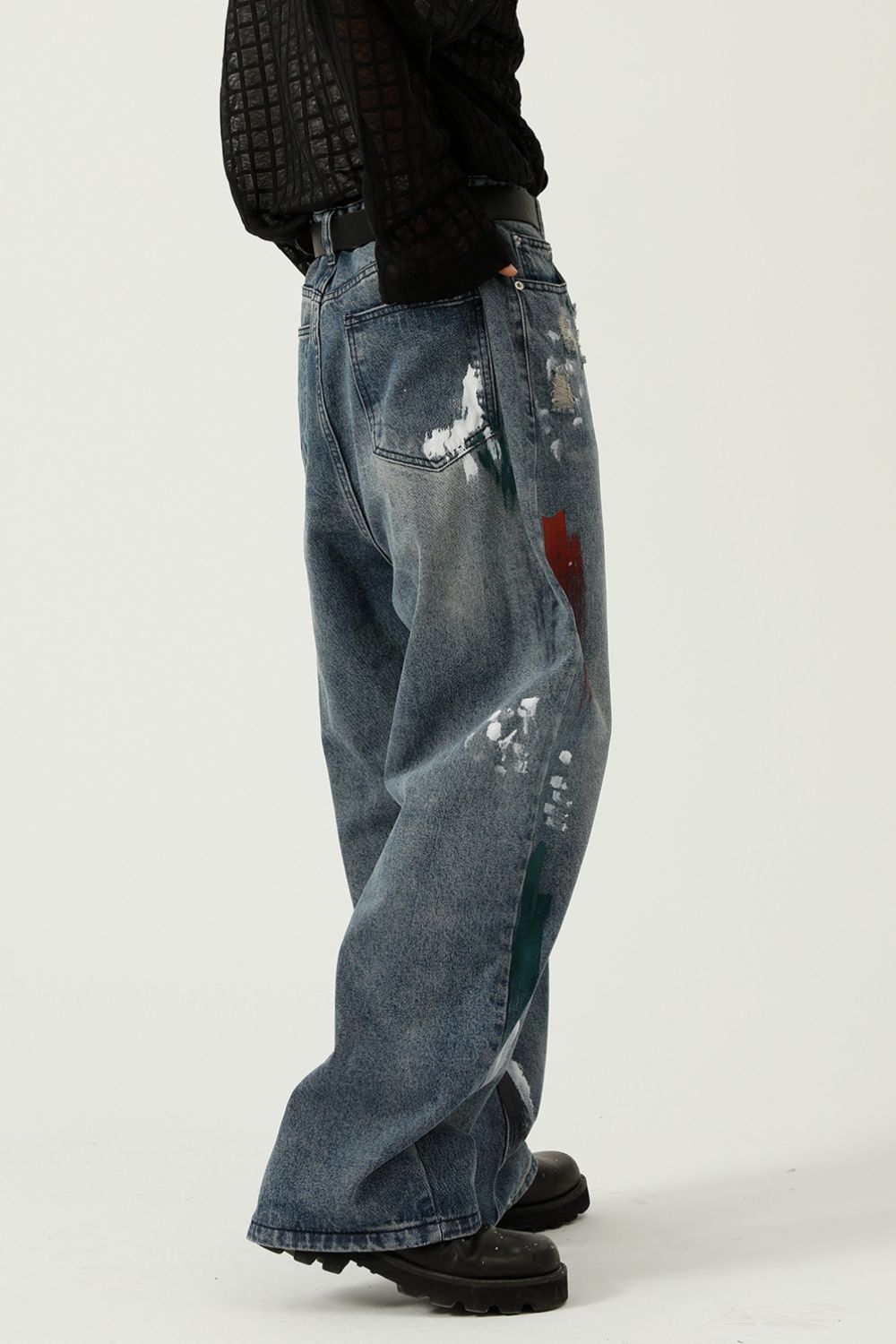 Buy Washed Distressed Wide-Leg Jeans by Faz