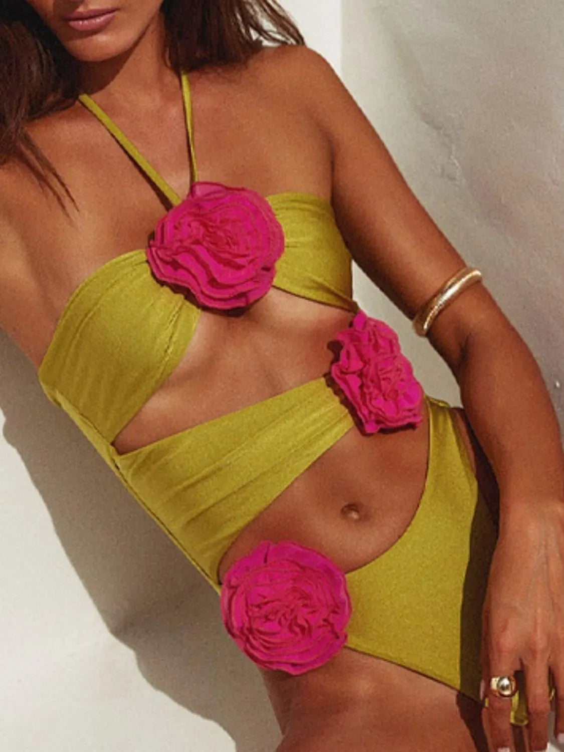 Buy Flower Cutout Halter Neck One-Piece Swimwear by Faz