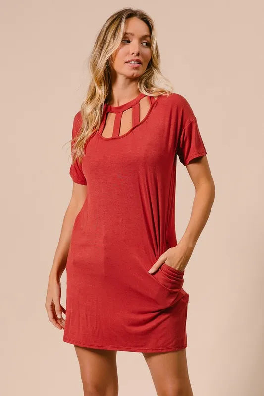 Buy Front Cutout Mini Tee Dress with Pockets by Faz