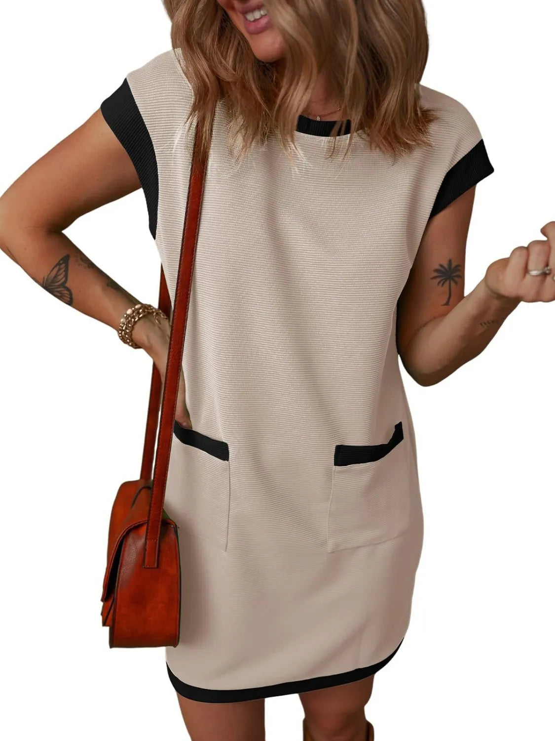 Buy Round Neck Cap Sleeve Mini Dress by Faz