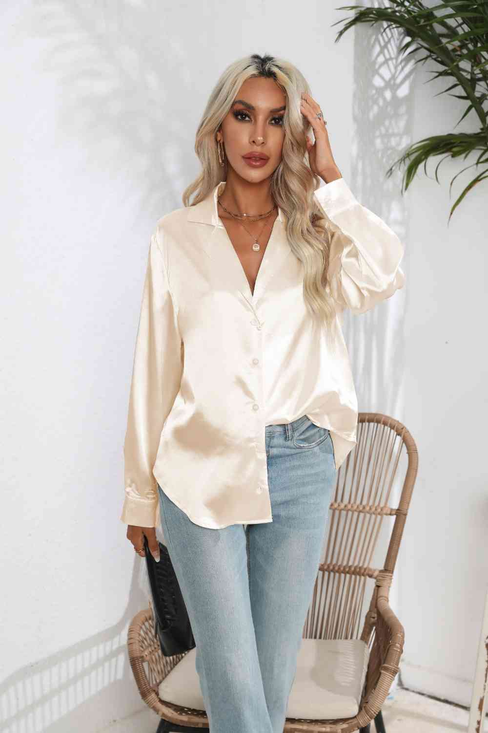 Buy Lapel Collar Button Up Long Sleeve Shirt by B&S