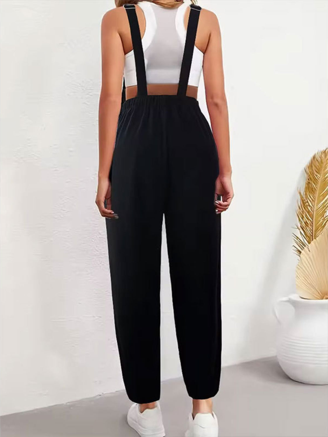 Buy Embroidered Sunflower Wide Strap Overalls with Pockets by Faz