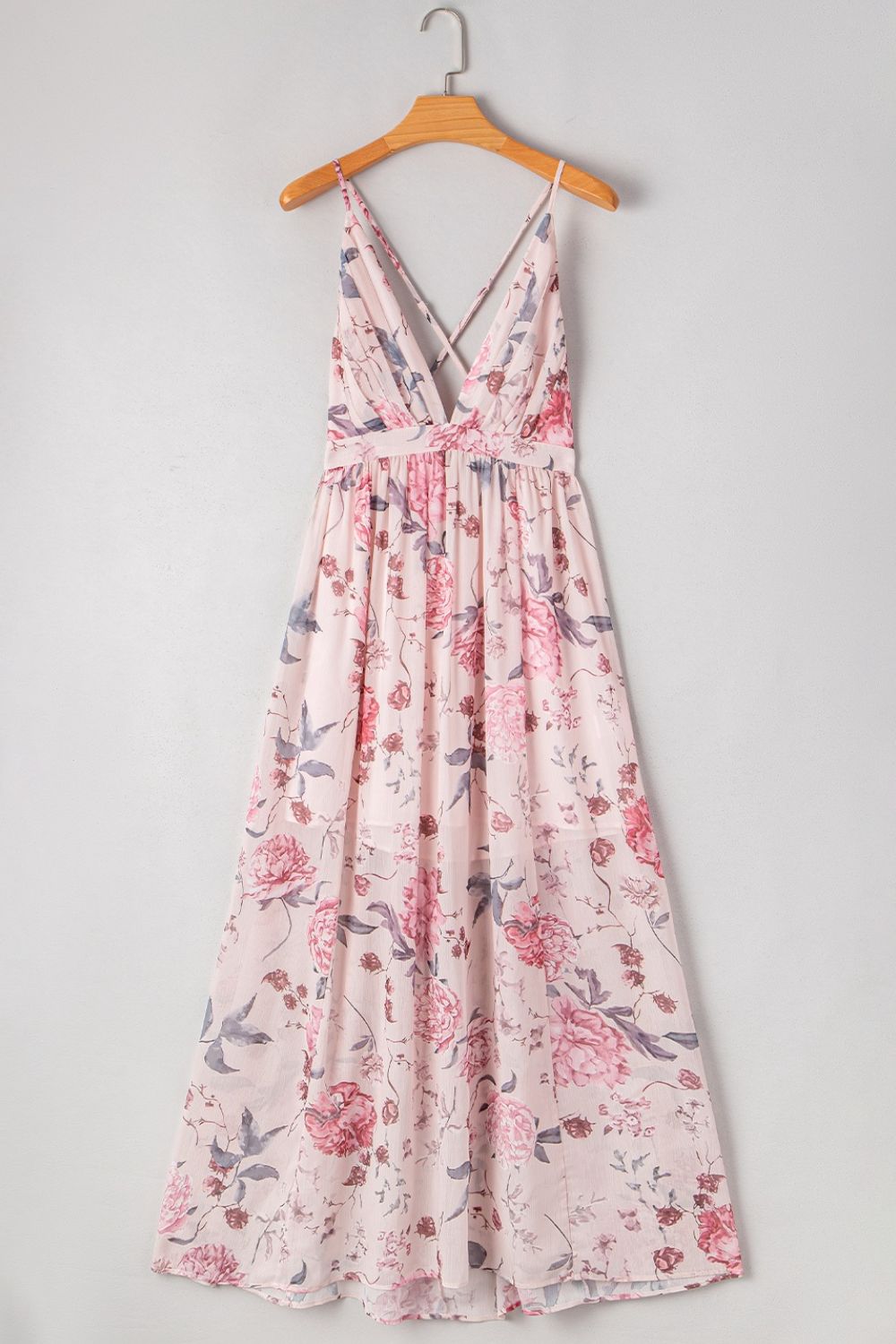 Buy Floral Pleated Deep V Backless Maxi Dress by Faz