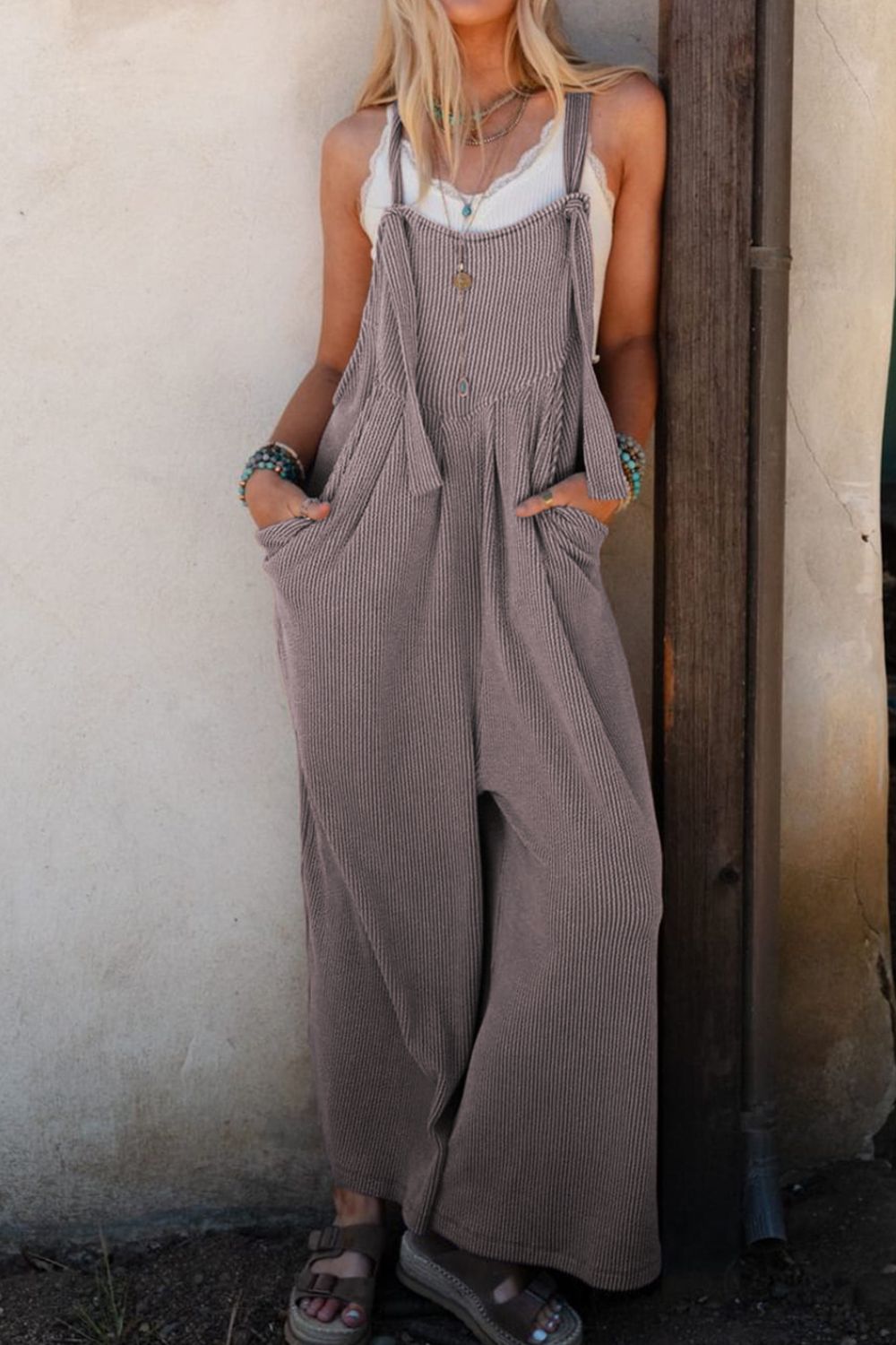 Buy Corded Adjustable Straps Wide Leg Loose Overalls by Faz