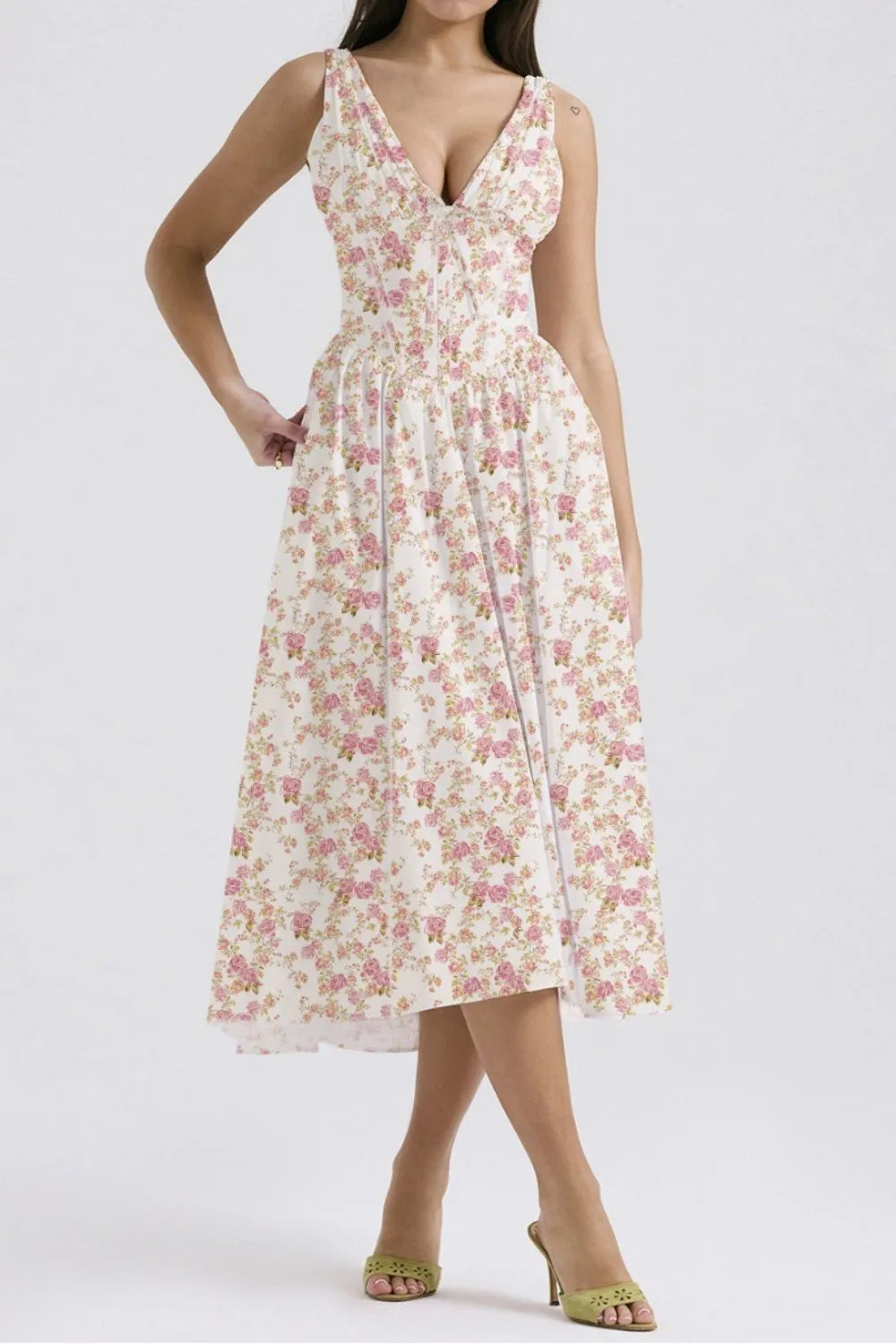 Buy Floral V-Neck Sleeveless Midi Dress with Pockets by Faz