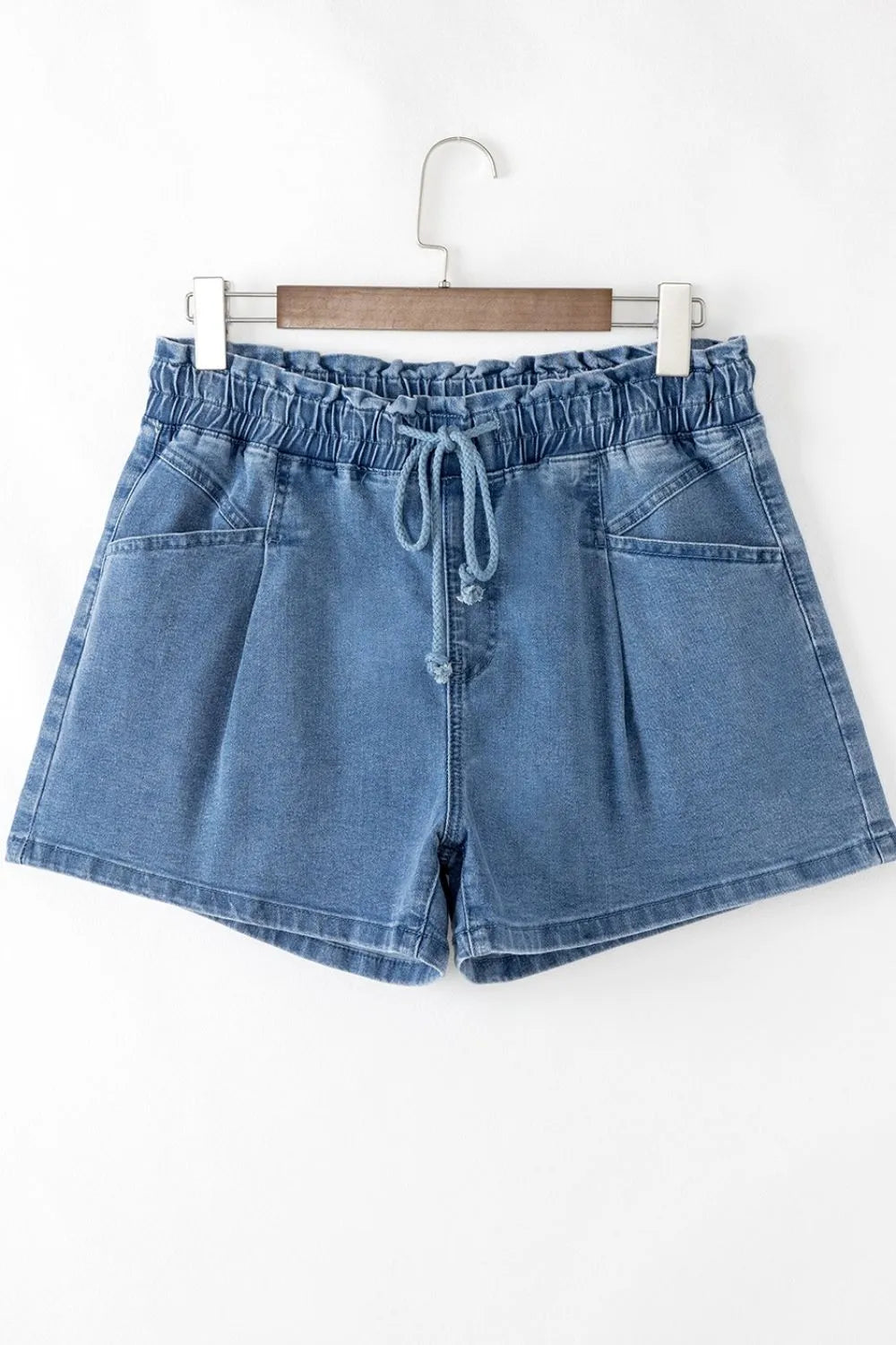Buy Drawstring High Waist Denim Shorts with Pockets by Faz