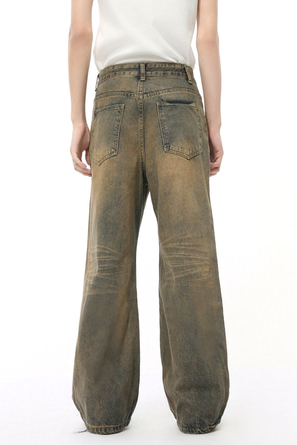 Buy Washed Cat Whisker Straight Leg Jeans by Faz