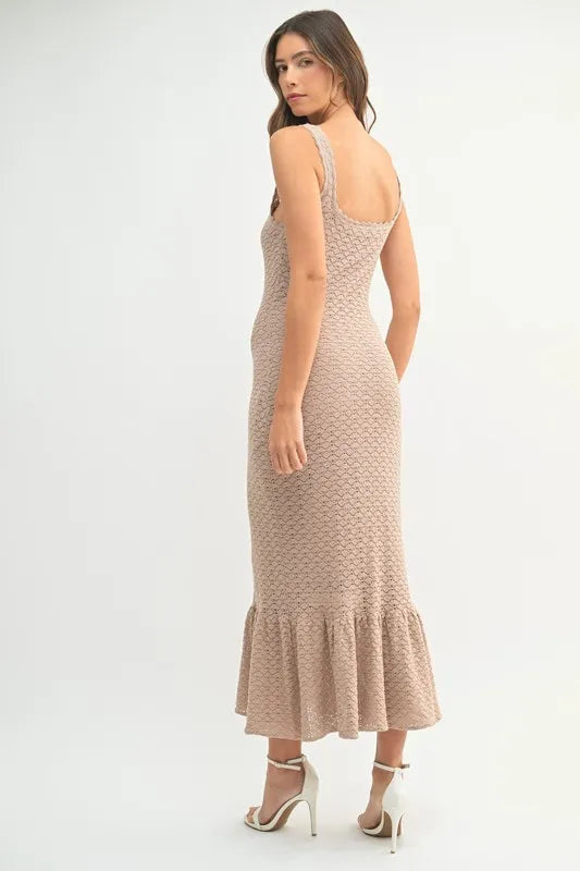Buy Ruffled Hem Sleeveless Crochet Knit Midi Dress by Faz
