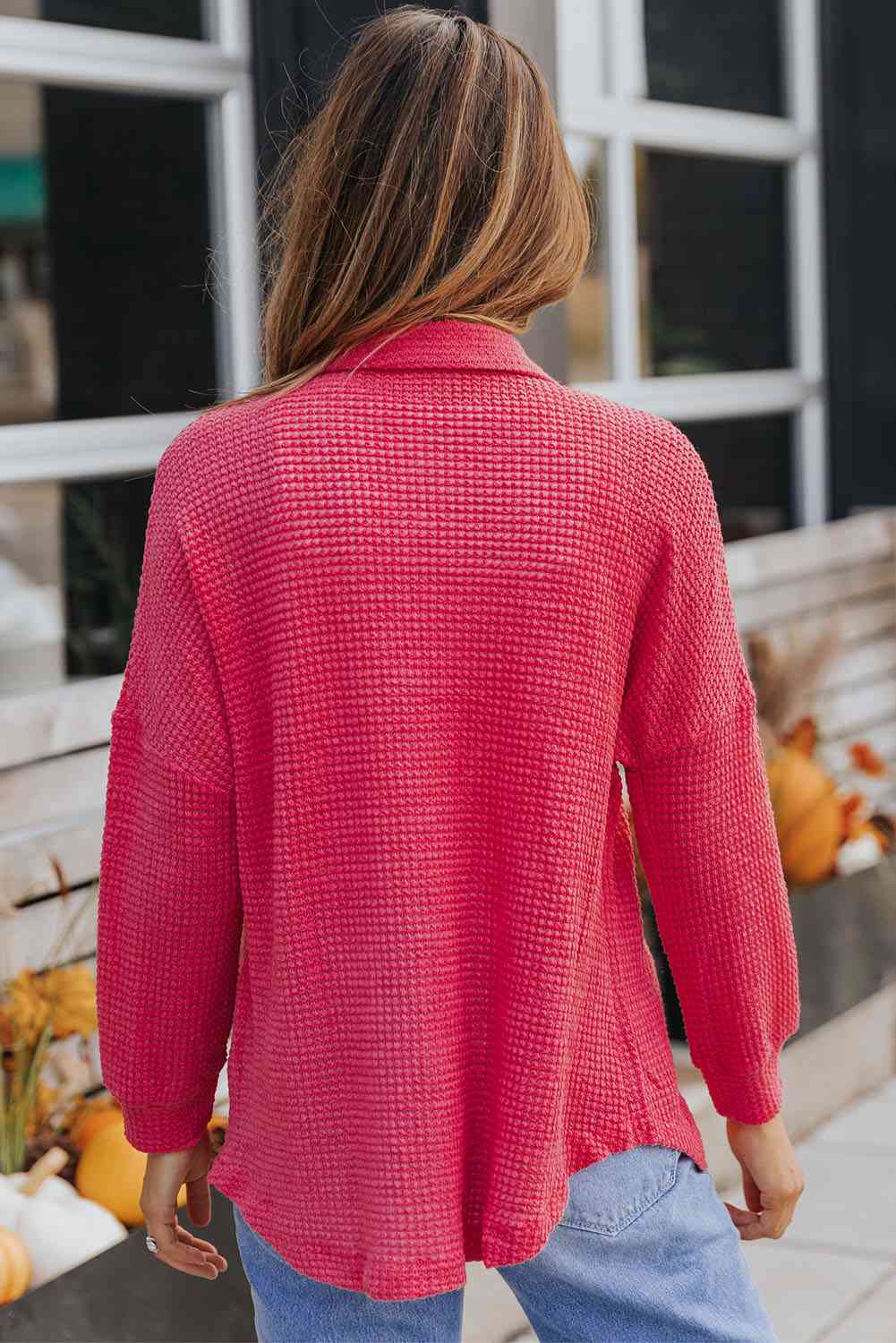 Buy Waffle-Knit Collared Neck Dropped Shoulder Shirt by SYNZ