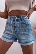 Buy Rhinestone High Waist Denim Shorts by Faz