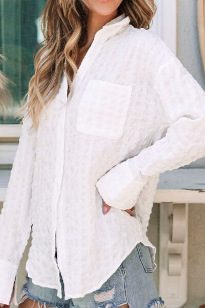 Buy Texture Collared Neck Long Sleeve Shirt by SYNZ