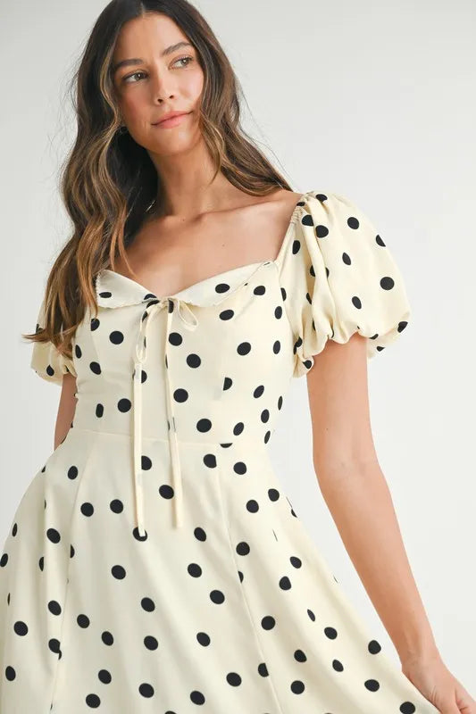 Buy Polka Dot Puff Sleeve Midi Dress by Faz