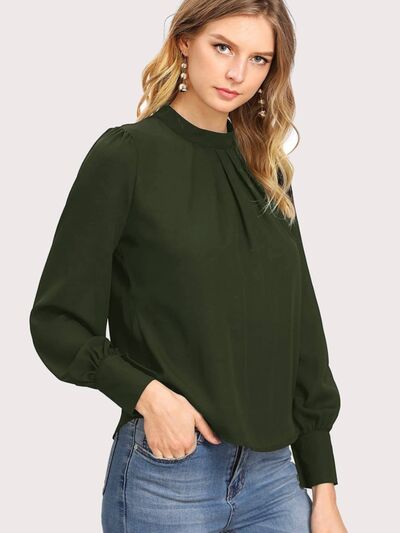 Buy Mock Neck Lantern Sleeve Shirt by D&Y