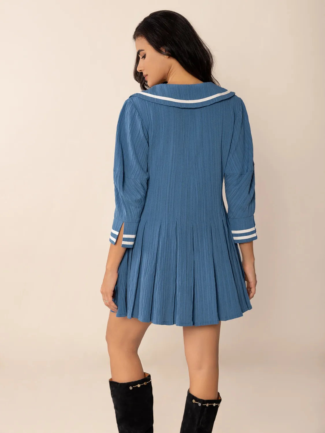Buy Tie Front Pleated Three-Quarter Sleeve Mini Dress by Faz