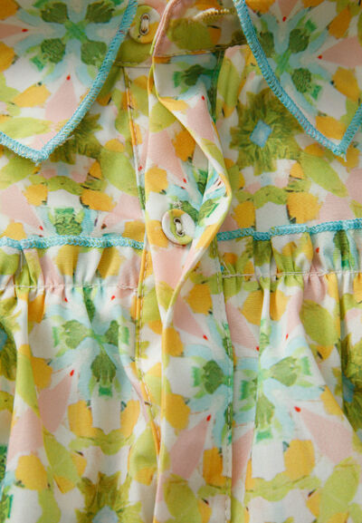 Buy Frill Printed Collared Neck Long Sleeve Blouse by SYNZ