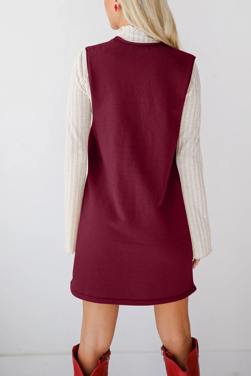 Buy Pocketed V-Neck Mini Sweater Overall Dress by Faz